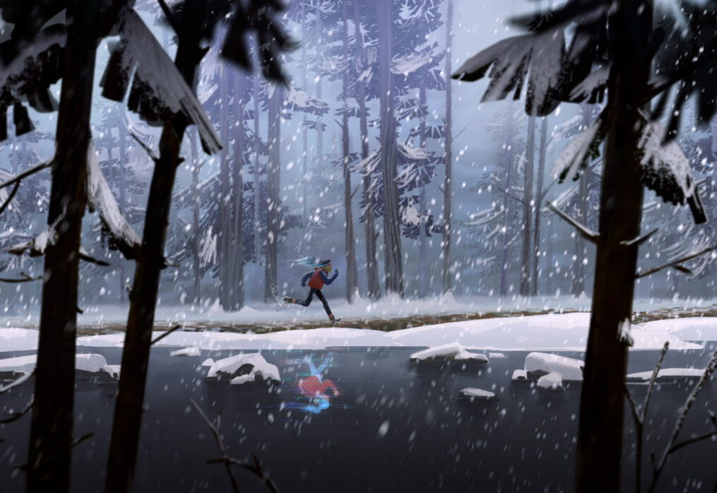 Alex Running Across Snow Lake (Concept)